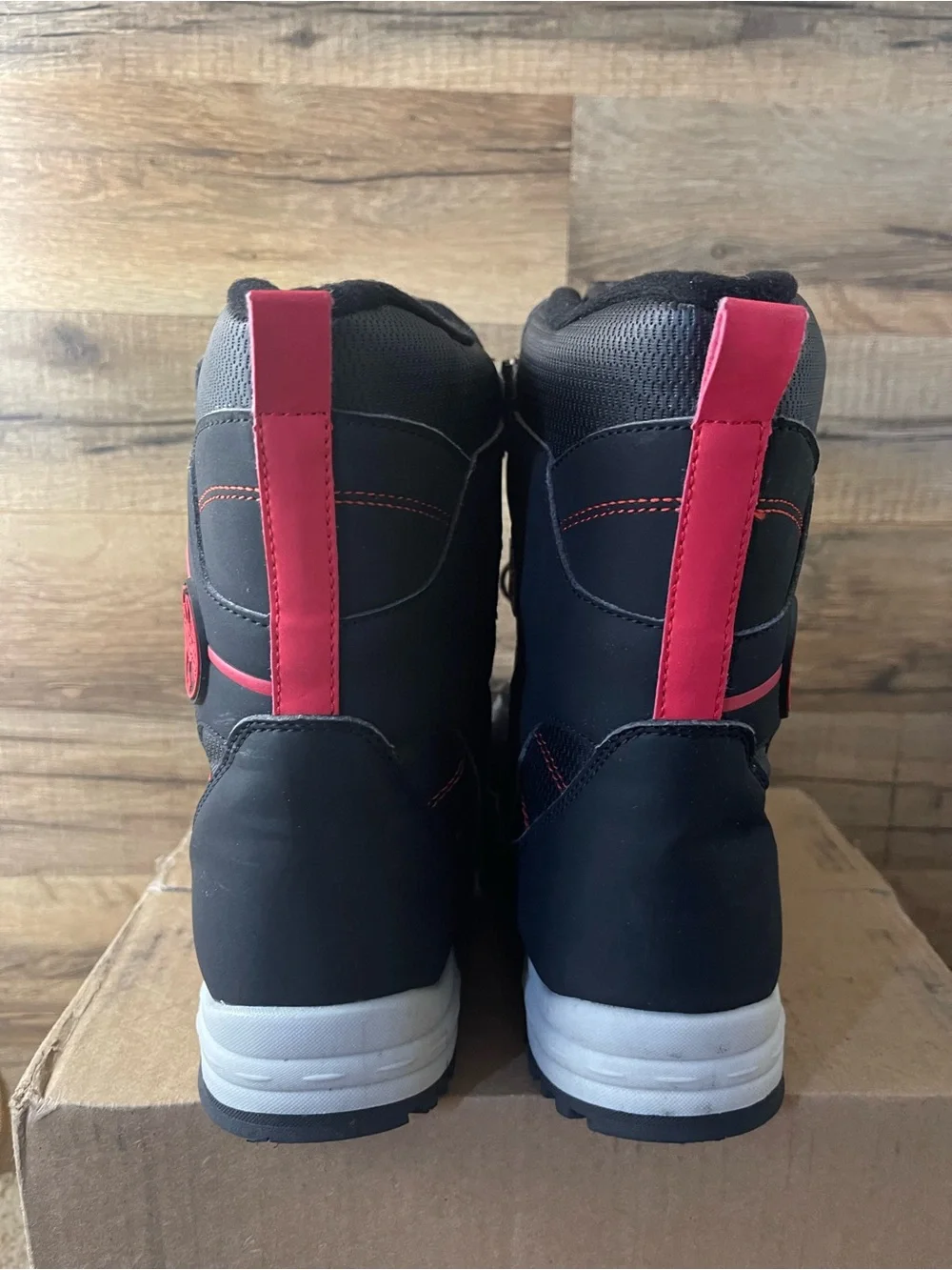 Totes Boys Black and Red Winter Boots - Sturdy Outdoor Snow Sneakers Size 6